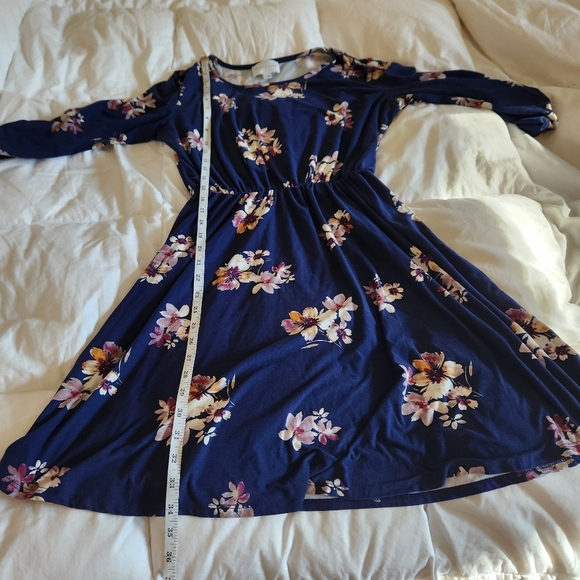 French Grey Quarter Sleeve Floral Navy Dress Womens Size Large - Picture 9 of 10